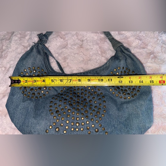 Vintage Retro Fiorucci Brass Stud Denim Hobo Pink Angel Lining & Interior Pocket - Picture 12 of 16